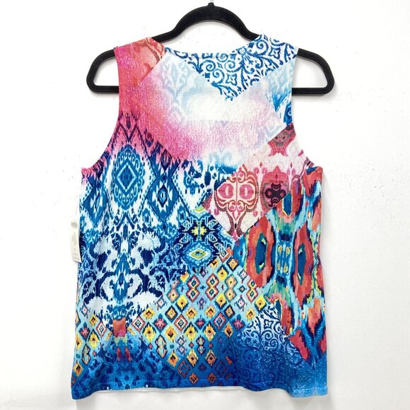 Chico's Lightweight Knit Tank Top, Size 1 (Medium), Multicolor Ikat Print, NEW - Picture 5 of 10